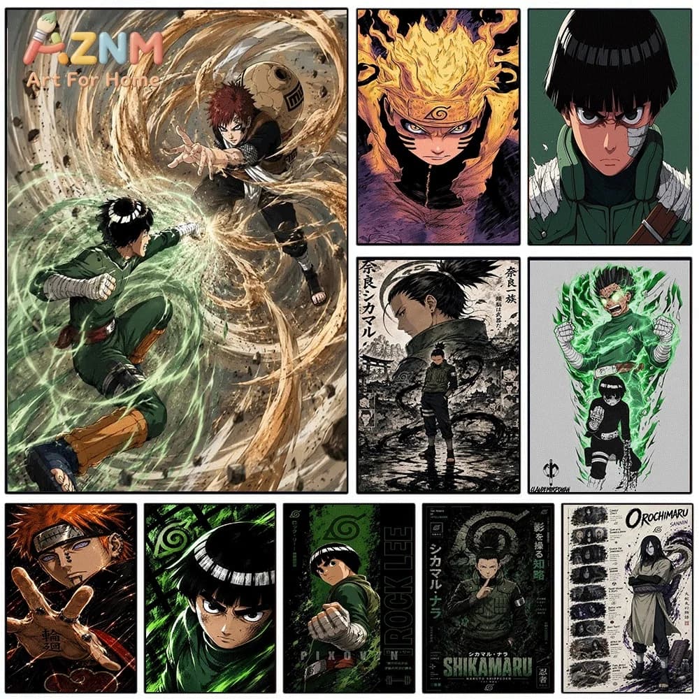Naruto Anime Canvas Wall Art, Gaara Rock Lee Shikamaru Pain Orochimaru Character Manga Print, Unframed Canvas Painting for Hom