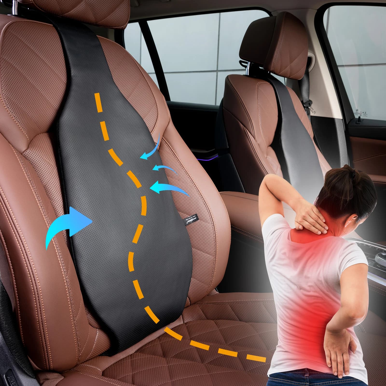 Cuscino per schienale lombare universale Cuscino per poggiatesta per auto in pelle PU Supporto lombare per sedile posteriore Proteggi il dolore alla colonna vertebrale Accessori per auto