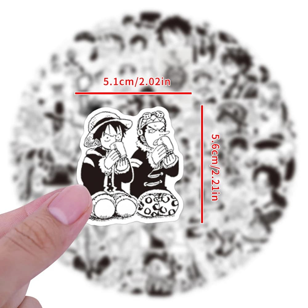 10/30/60/120pcs One Piece Anime Graffiti Adesivi Rufy Zoro Cartoon Adesivo Casco Telefono Bagagli Bici Nero Bianco Manga Decalcomanie