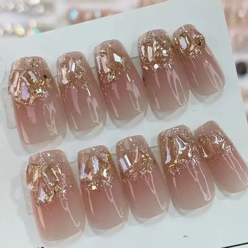 Abestyou 24 pz Unghie Finte Press-on per Salone di Bellezza, Decorazione Nail Art, Unghie Stiletto Fatte a Mano, Stampi per Manicure, Perle per Unghie, Unghie Finte