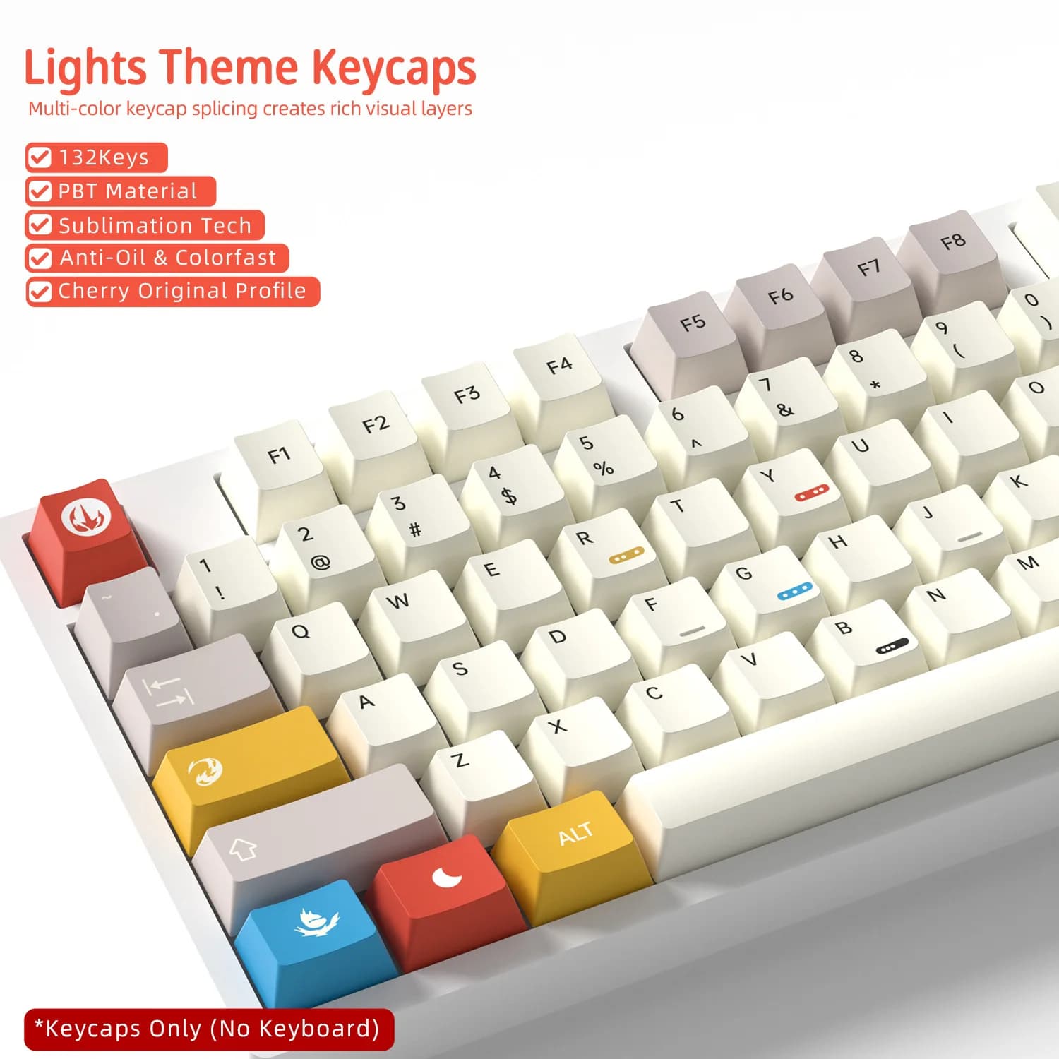 Set Completo di Tasti Cherry Profile in PBT con Stampa a 5 Lati per Tastiere Meccaniche da Gaming e Ufficio, Layout 60 70 80 90 100