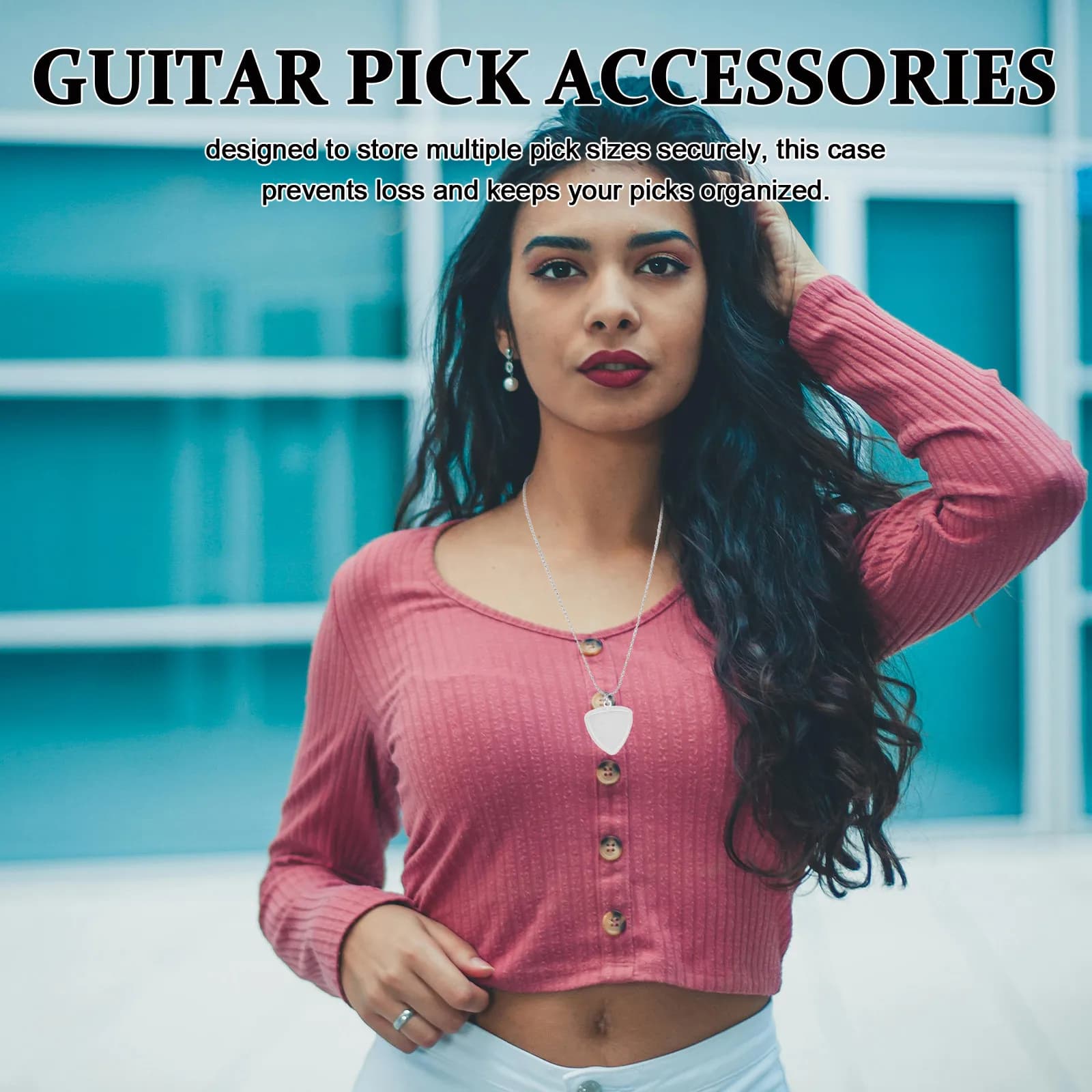 Collana Porta Plettri Trasparente per Chitarra, Ciondolo Contenitore Trasparente per Chitarristi Acustici ed Elettrici, Ideale per Viaggi, Pratica e Uso sul Palco