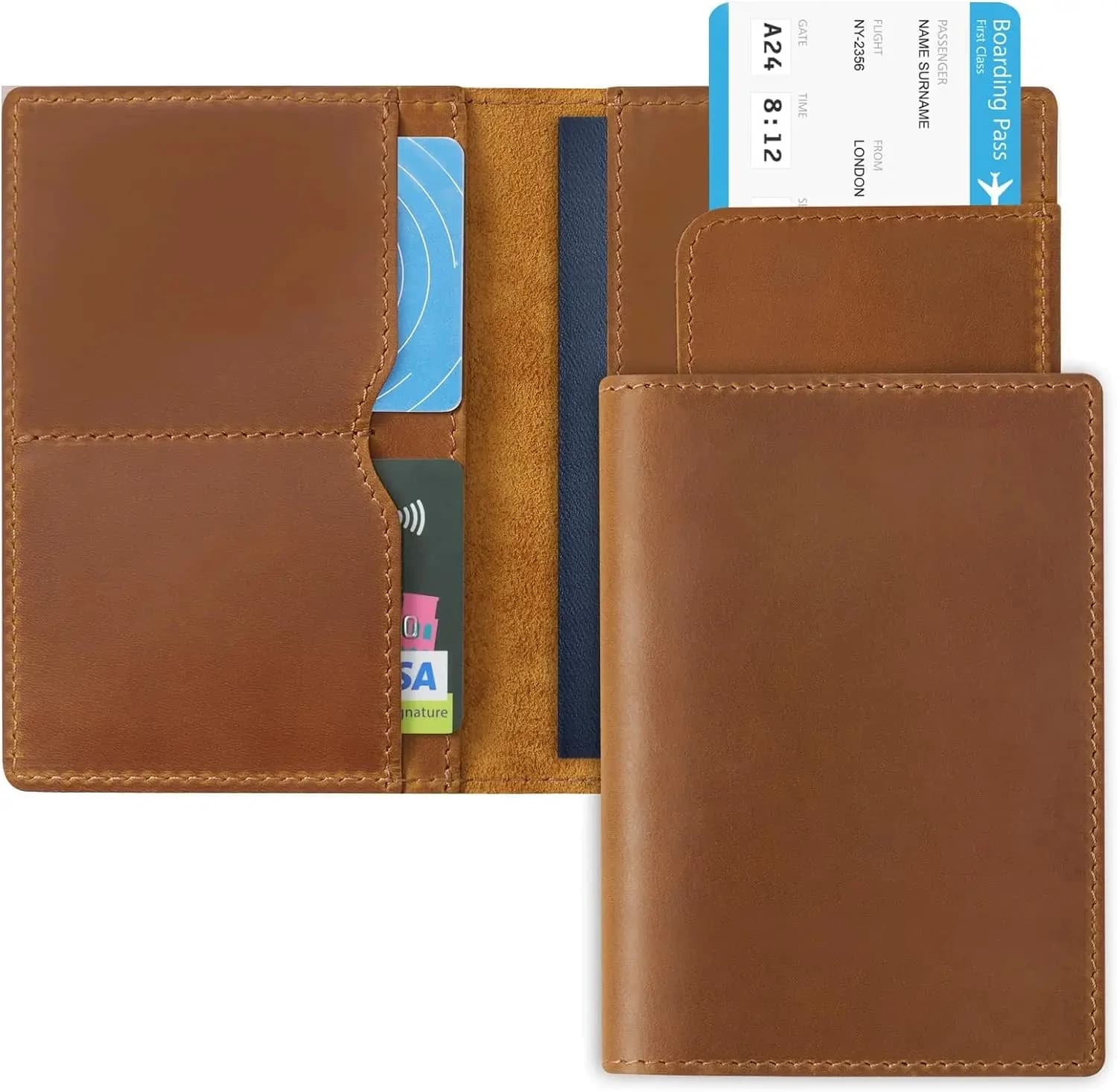 Aiguo Niu Passport and first quality leather travel organizer handmade - Premium document wallet for boarding passes, ID Car