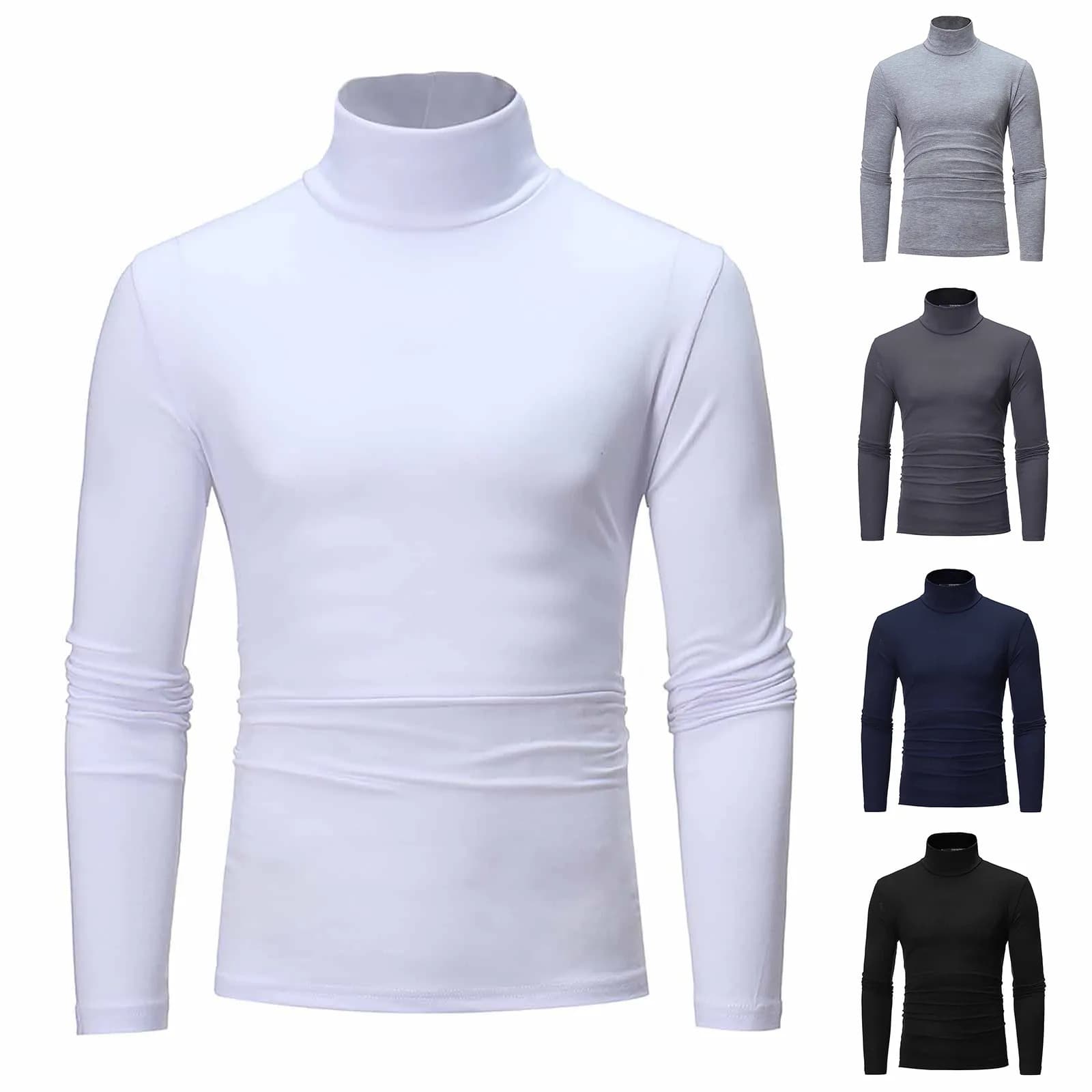 Basic Bottoming Plain t-shirt moda uomo Casual Slim Fit Basic dolcevita collo alto Pullover maschile autunno primavera top sottili