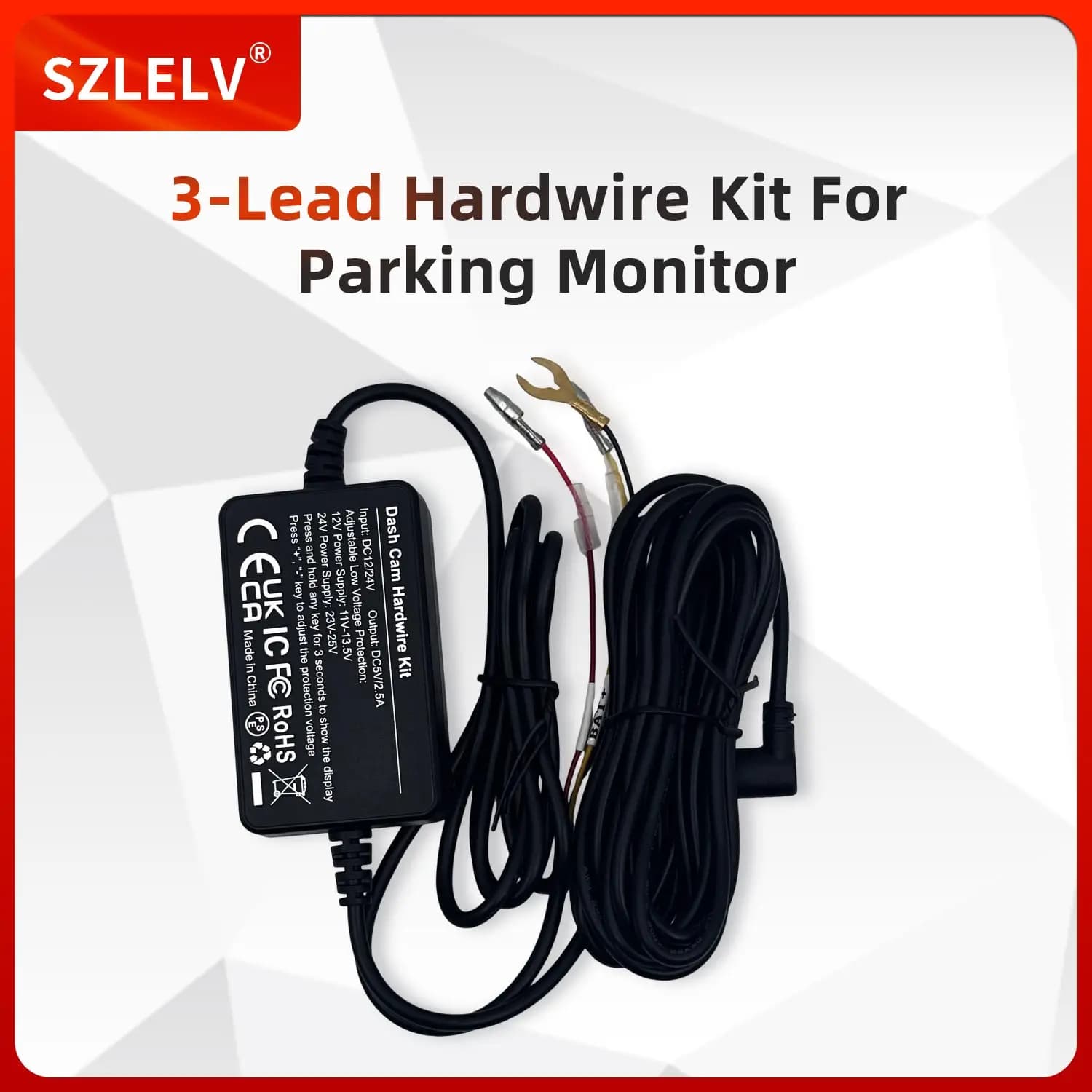 Kit di Cablaggio da 12-24V a 5V 2.5A per DVR Auto, Dash Cam, Monitor di Parcheggio con Protezione da Bassa Tensione e Porta USB Tipo C ​