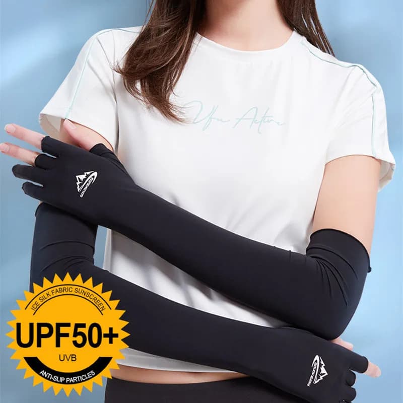 Summer sun protection UV elastic half fingers Anti-cold fresh silk ice long sleeves outdoor arm sleeves fast drying sweat absorbent