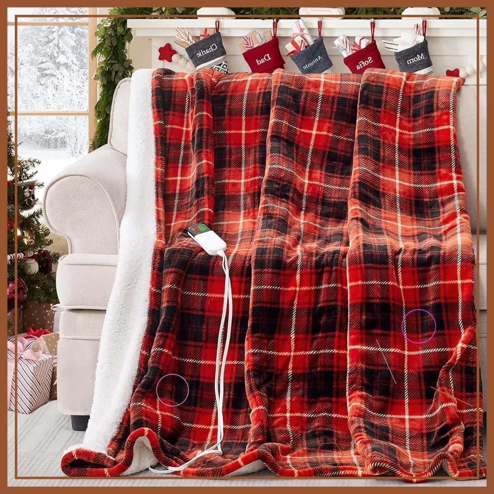 Coperta Elettrica Riscaldata 50x60 con 8 Livelli di Calore e Spegnimento Automatico, Morbida in Sherpa a Quadri per Casa e Ufficio