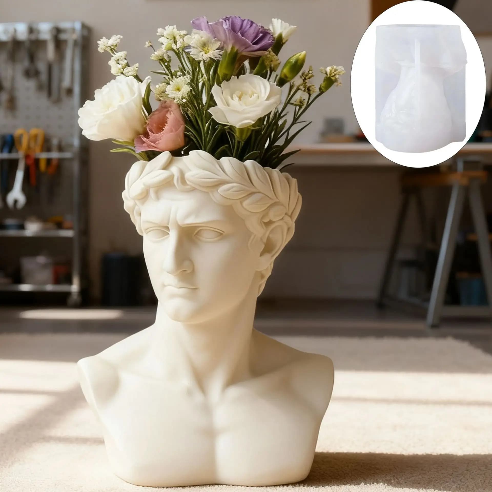 Nuovo Stampo per Busto Greco Antico in Cemento e Gesso, Stampo Decorativo per Tazza, Stampo in Silicone Fai-da-te per Tazza Portaoggetti in Resina, Vaso per Piante e Ornamento