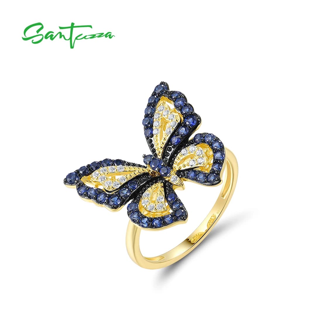 SANTUZZA Pure 925 Sterling Silver Ring for Women Sparkling White CZ created with sapphire Beautiful butterfly Elegant refined jewelry
