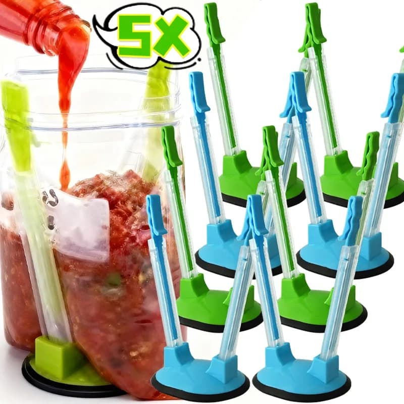 Supporto per borsa per alimenti antiscivolo regolabile con clip per rack largo a mani libere Supporto per borsa per congelatore riutilizzabile per conservazione della freschezza Fornitura da cucina