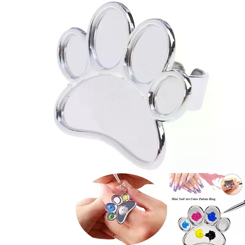 Nail art tool with color painting pigment support, metal finger rings palette for nail art