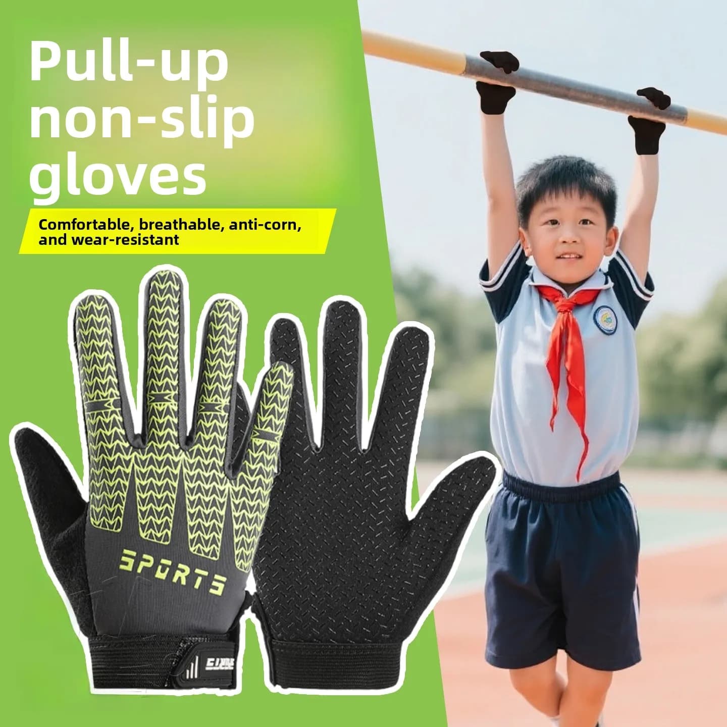 Pull-Up Fitn Gloves for Students of the Middle Schools, Men's Anti-slip Sports Gloves for Single Bar, Anti-slip Hand Protection