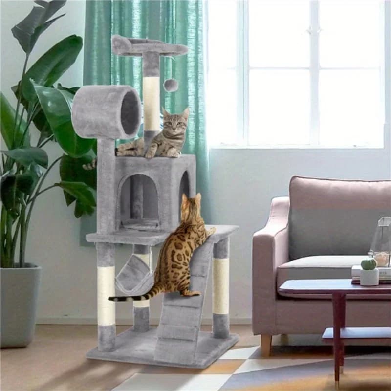 Torre Tiragraffi per Gatti da 51 Pollici con Letto, Posto Letto, Cuccia e Posti di Gioco per Gattini