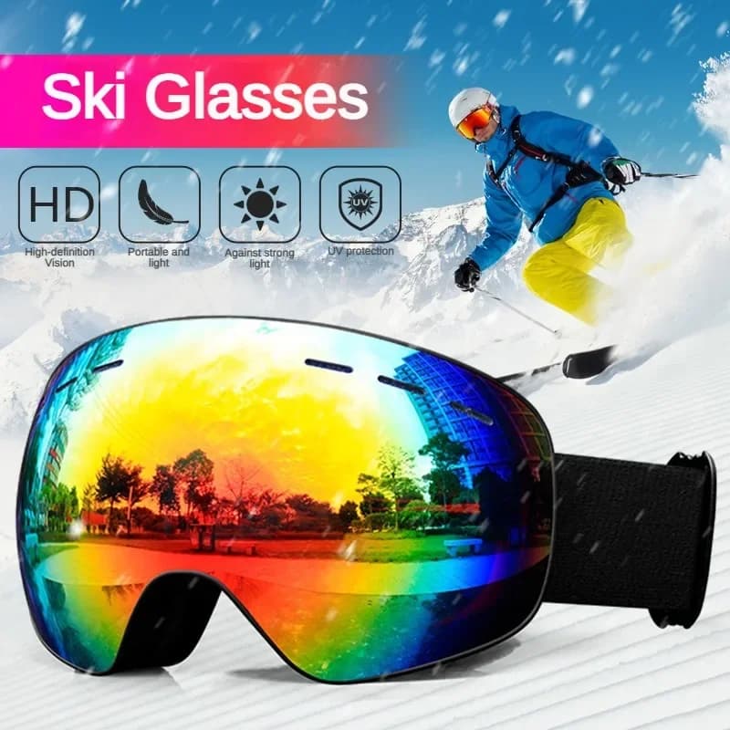 Uomo Donna Occhiali da sci leggeri Doppi strati di lenti UV400 Anti Fog Grande maschera da sci Occhiali Sci Neve Occhiali da snowboard Occhiali invernali