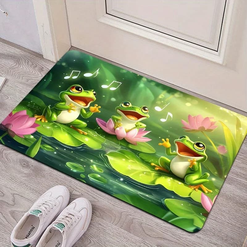 VIKAMA Tappeto carino con tre rane, tappeto antiscivolo per bagno, tappeto per soggiorno, tappetino per porta d'ingresso per la decorazione domestica