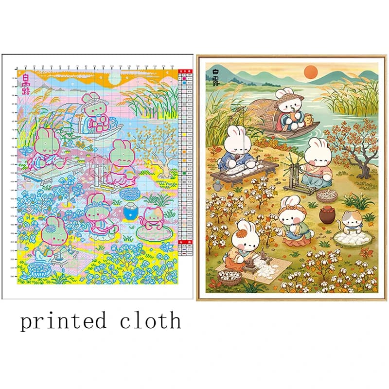 Printed Canvas DIY Cross Stitch Kit Spinning Rabbits 9CT 11CT Sets For Embroidery kit Needlework Handmade Home Gift New