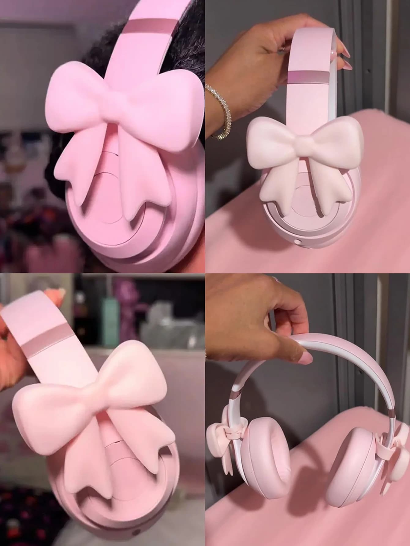 2-Pack of Cute Pink Bow Headphone Accessories, Soft Universal Headphone Decoration Charms, Kawaii Style Suitable for Female Gamers and Streamers, Perfect Gamer Gift