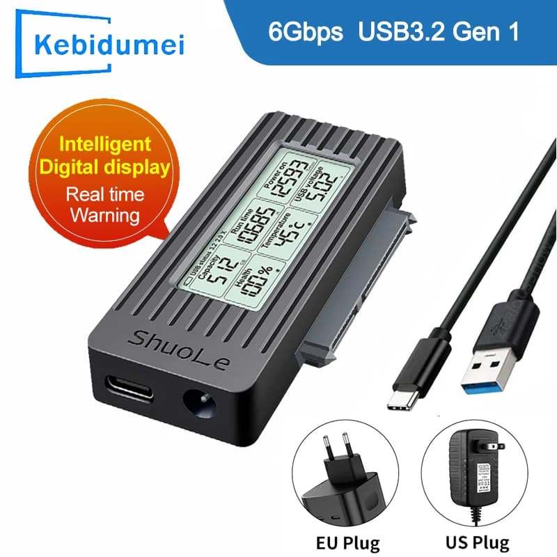 Cavo convertitore adattatore USB 3.2 3.0 a SATA III Custodia display digitale per disco rigido HDD SSD da 2,5/3,5 pollici esterno per PC portatile