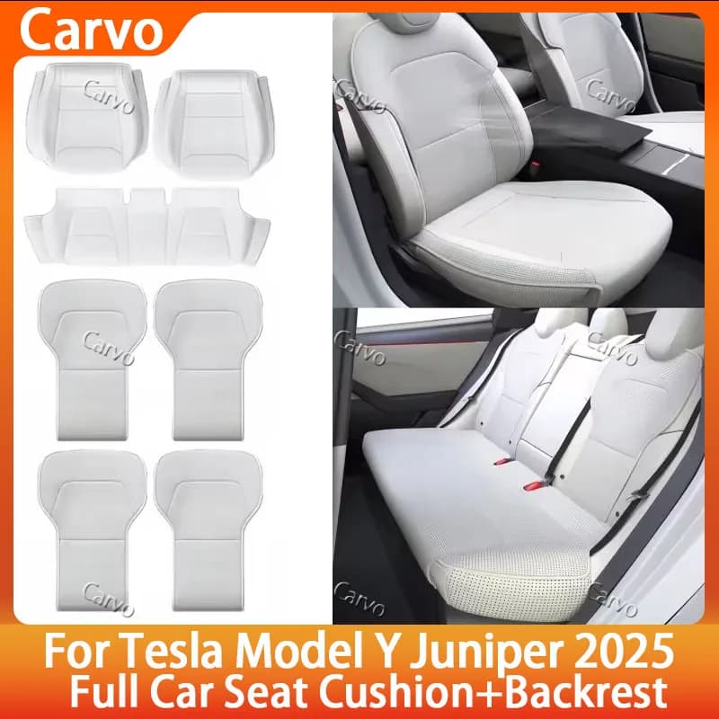 Nappa Leather Seat Cover for Tesla Model Y Juniper 2025 2026 Punching Breathable Seat Cushion Cover Car Interior Accessories