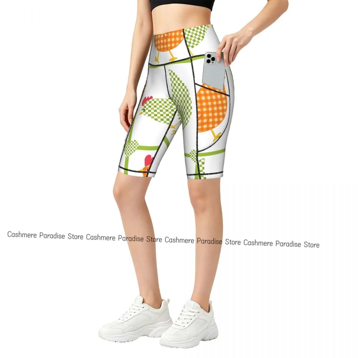 Pantaloncini sportivi da donna con tasche, leggings da yoga, abbigliamento outdoor, elasticizzati, aderenti, modello The Chicken In The Cage, per corsa e ciclismo