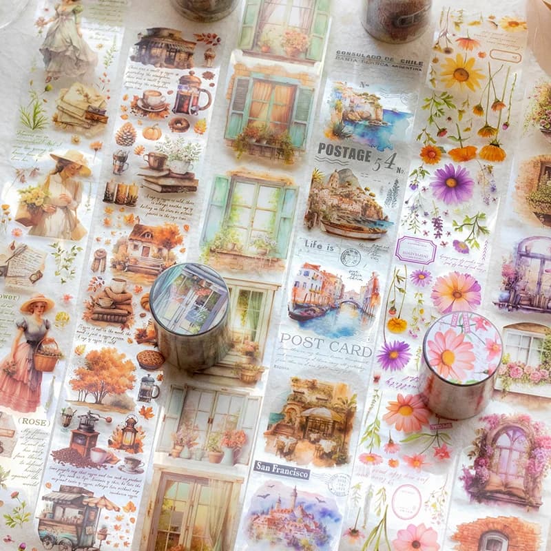 Yoofun 5x200 cm Fiore Creativo PET Nastro per Collage Spazzatura Ufficiale Scrapbooking fai da te Carta Floreale Palnner adesivi nastro adesivo fai da te