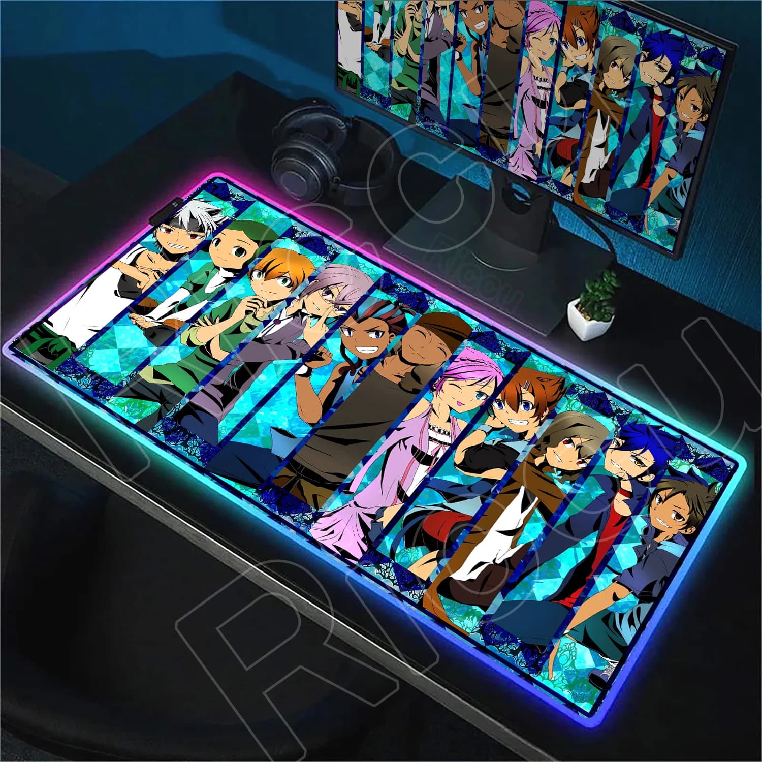 Tappetino per Mouse RGB Grande in Gomma Antiscivolo, Tappetino da Gioco Anime Inazuma Eleven con Retroilluminazione LED, Tappetino da Scrivania per Gamer