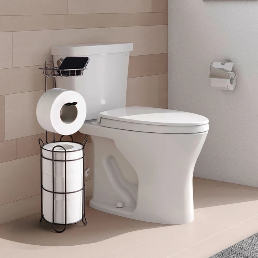Portarotolo da bagno con mensola, porta rotoli mega, porta telefono, marrone