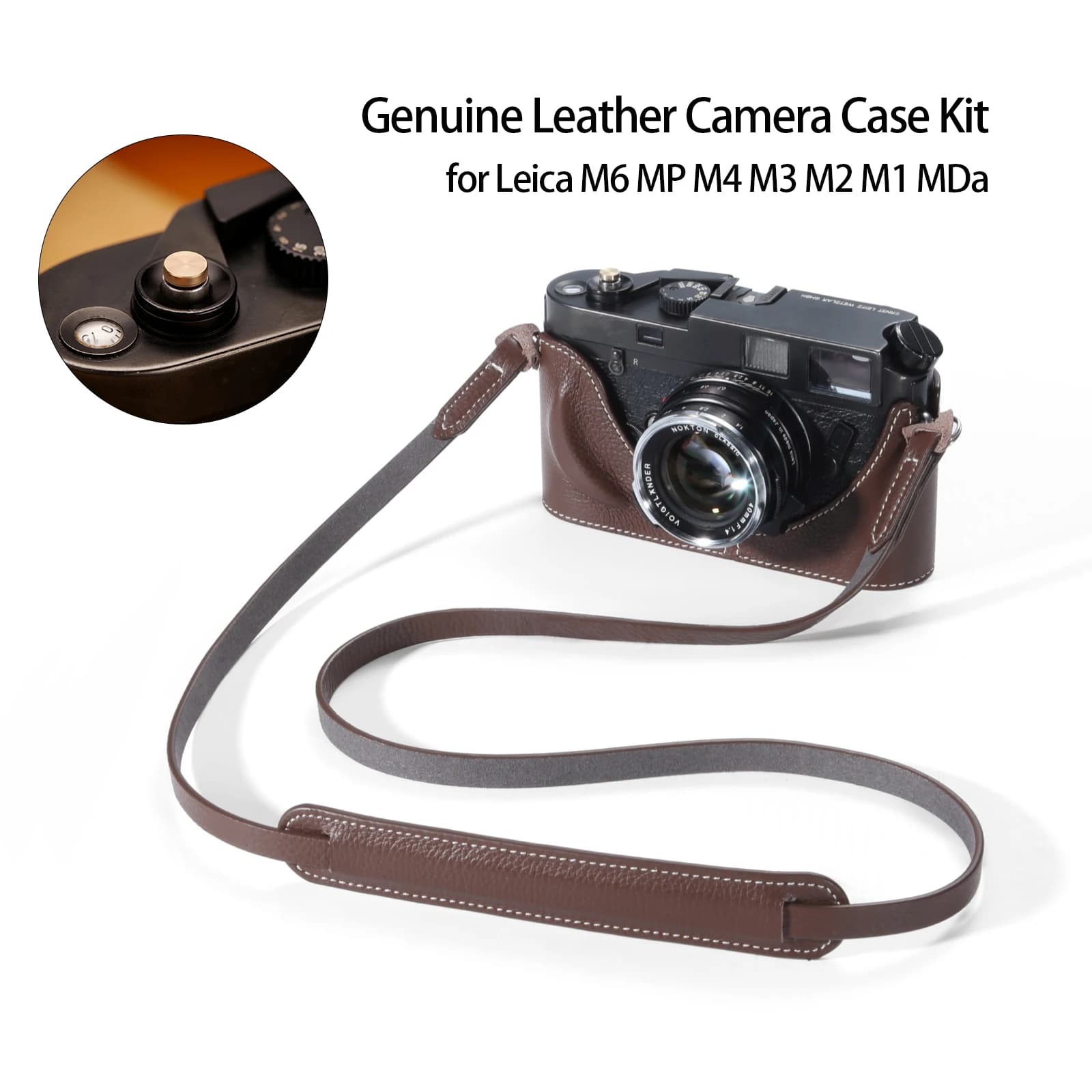 Kit Custodia in Vera Pelle per Leica M6 MP M4 M3 M2 M1 MDa con Tracolla e Pulsante dell'Otturatore