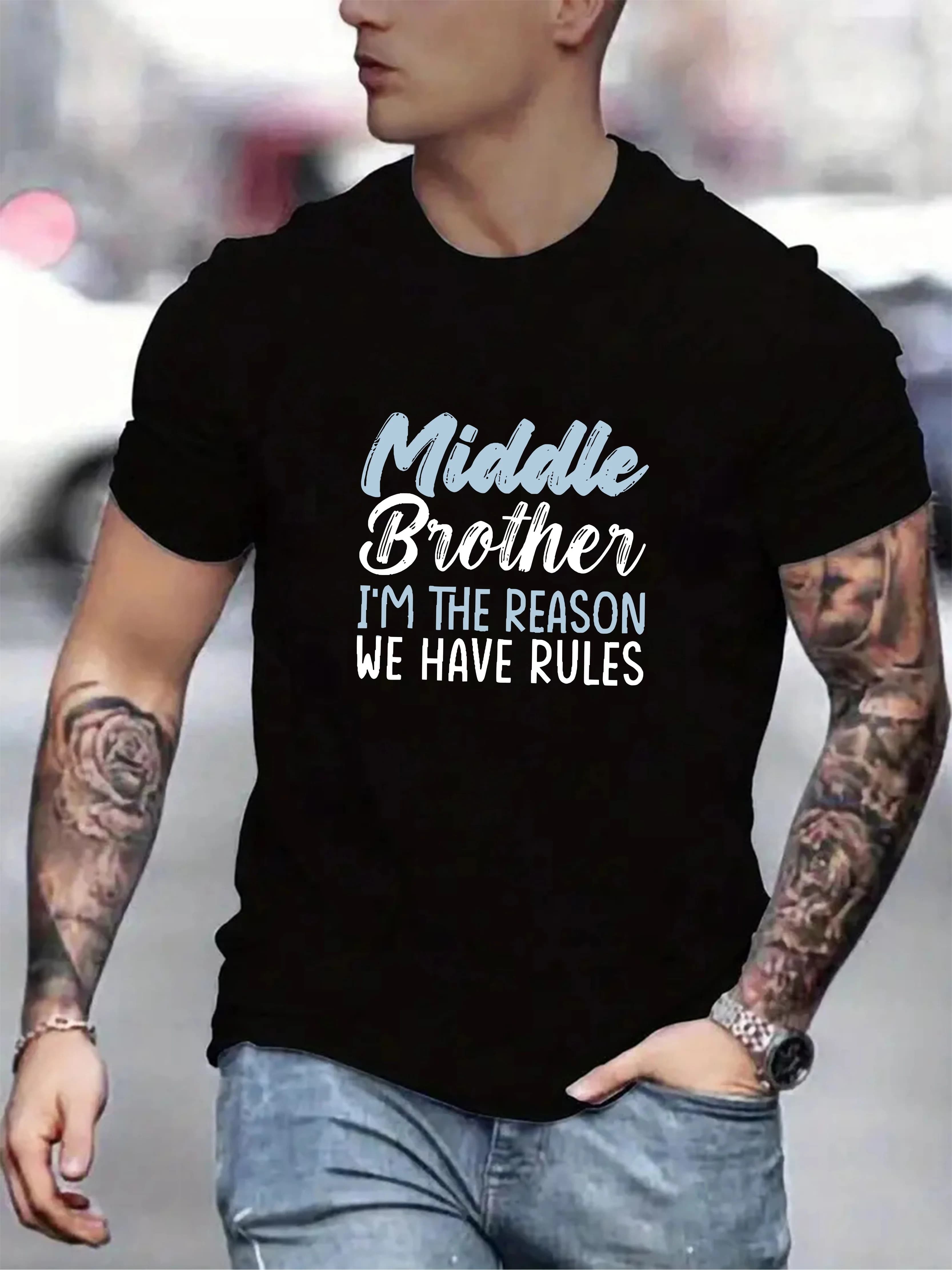 T-shirt da uomo Middle Brother - Stampa 'I'm The Reason For Rules', Grigio chiaro, Tessuto elasticizzato, Per tutte le stagioni