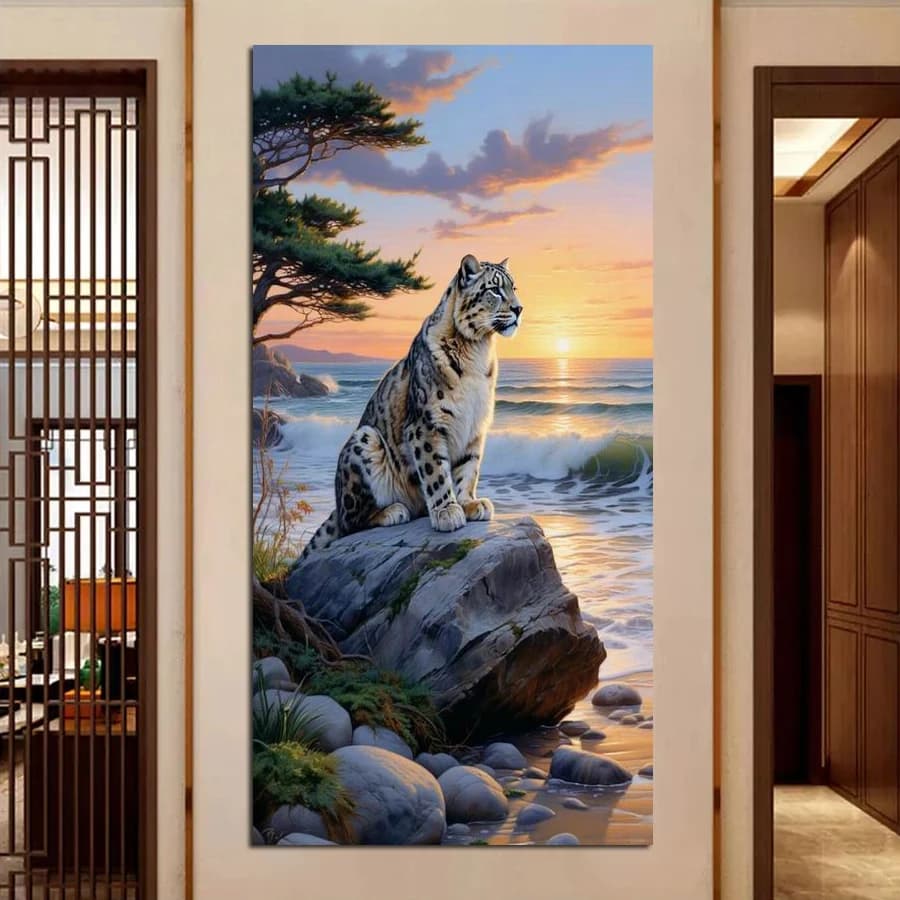 Fullcang Mare Pietra Leopardo Kit di pittura diamante fai da te di grandi dimensioni Animali Pieno quadrato rotondo Trapano Mosaico Immagine ricamo