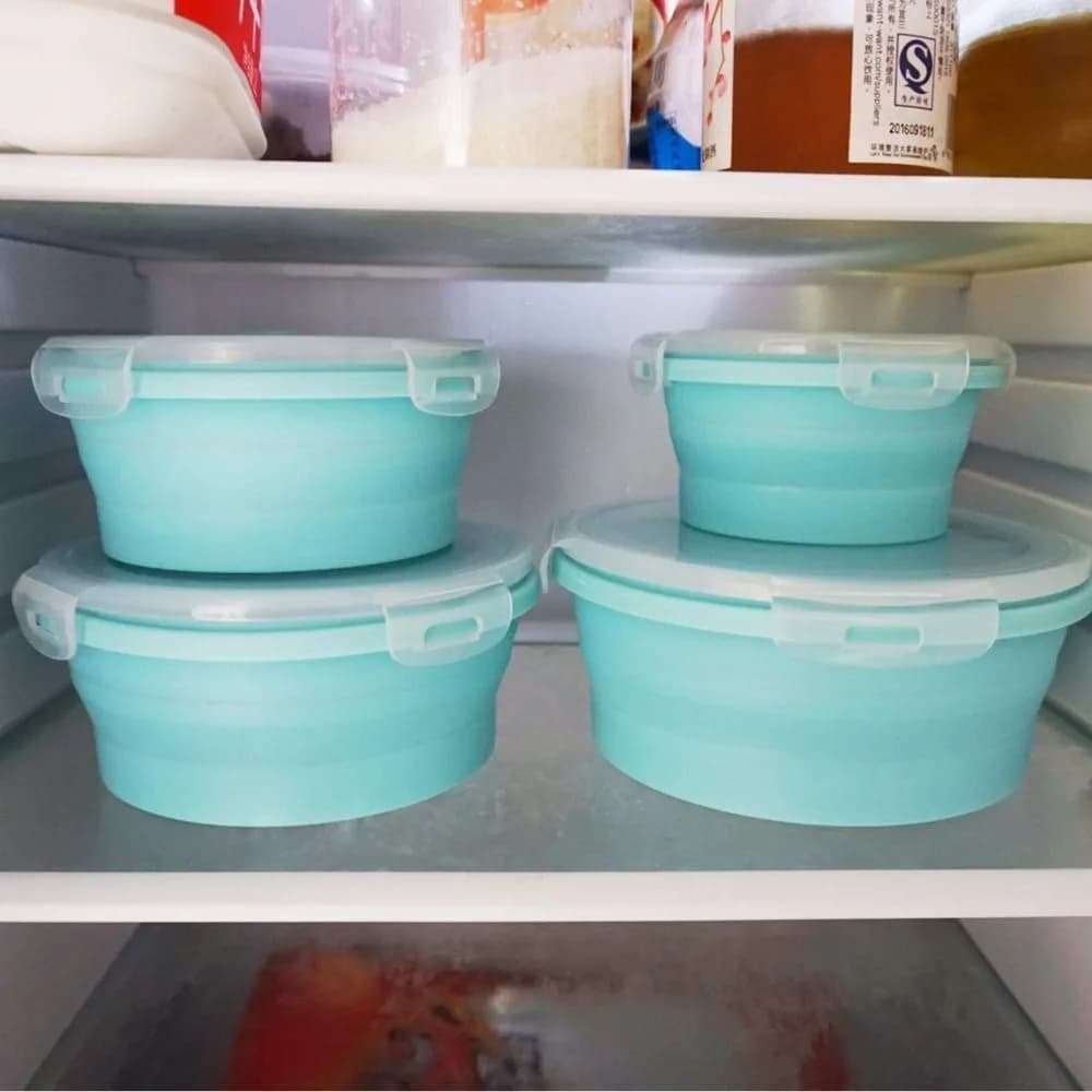 Convenient With Lid Folding Lunch Box Silicone Round Microwave Folding Bowl Food Container Box Kitchen