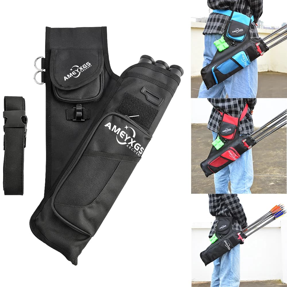 3 tubi Freccia Faretra Vita Appendere Custodia per frecce Tessuto Oxford portatile Cintura regolabile Arco Caccia Tiro con l'arco Allenamento Pratica del bersaglio