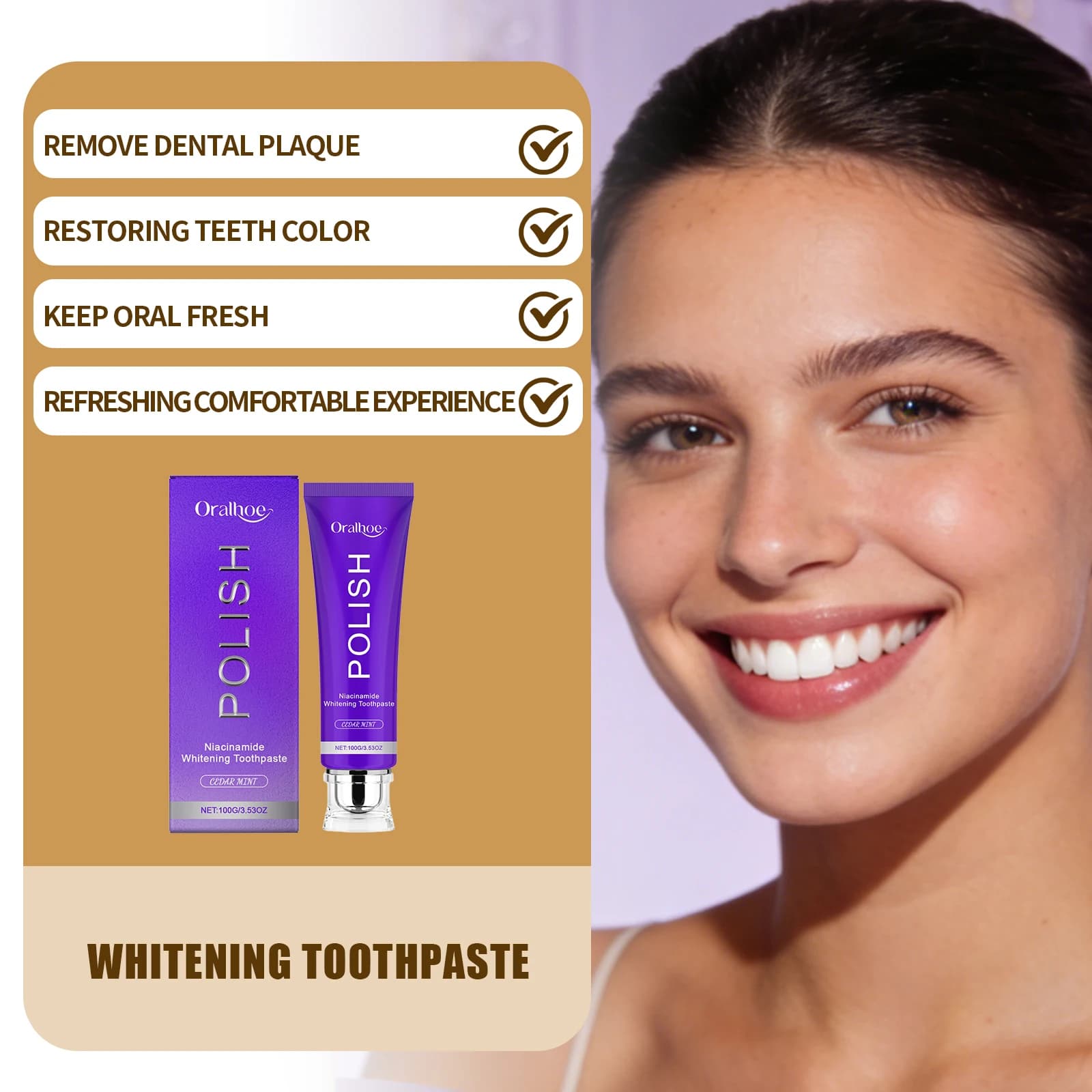 Dentifricio Sbiancante per Alito Fresco, Natural formula alla Menta, Removes Tartaro, Prevents Parodontite, Niacinamide, Dentifricio Illuminante