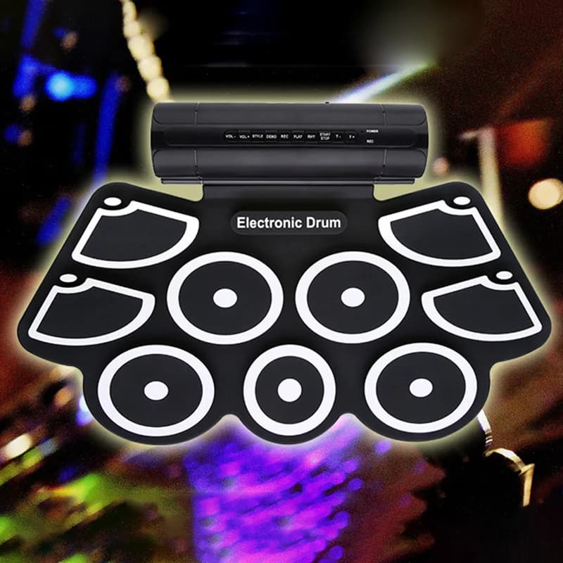 Set di batterie roll-up da tavolo a 9 pad Tamburo elettronico portatile per adulti con altoparlanti Bacchette Strumento a percussione per bambini principianti