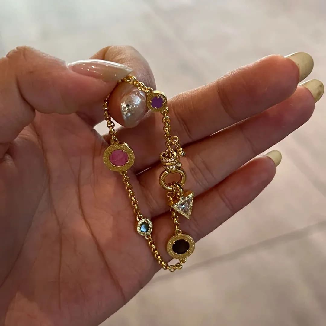 Light luxury retro style geometric chain bracelets for women fresh and elegant multi colored gemstone bracelet banquet jewelry