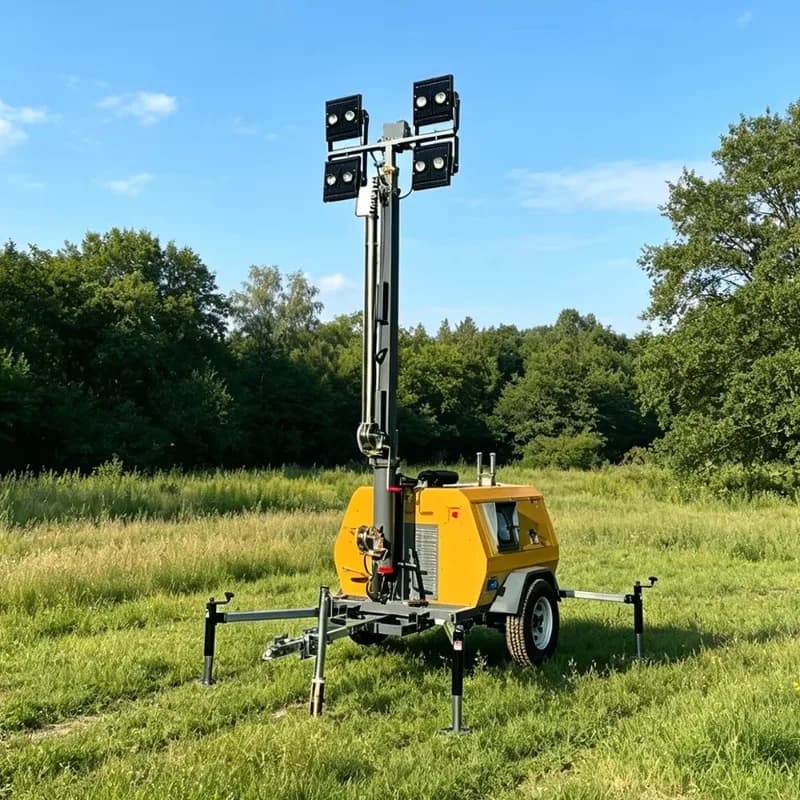 Portable Towable Lighting Tower with Waterproof 360° LED Head for Power Plant and Night Repair Work