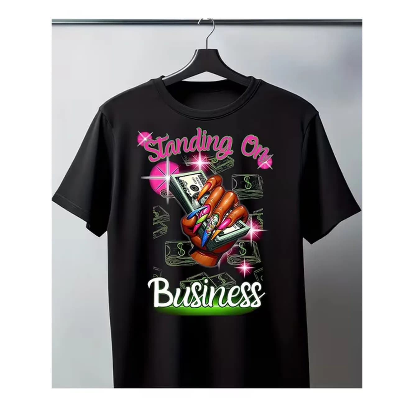 Mens Womens 100 Business T Shirt S 3Xl Sizes Suitable For Entrepreneurial Style Black With Pink Green Sign Print Round Neck Short Sleeve Tee Office Parties Themed Apparel Machine Washable