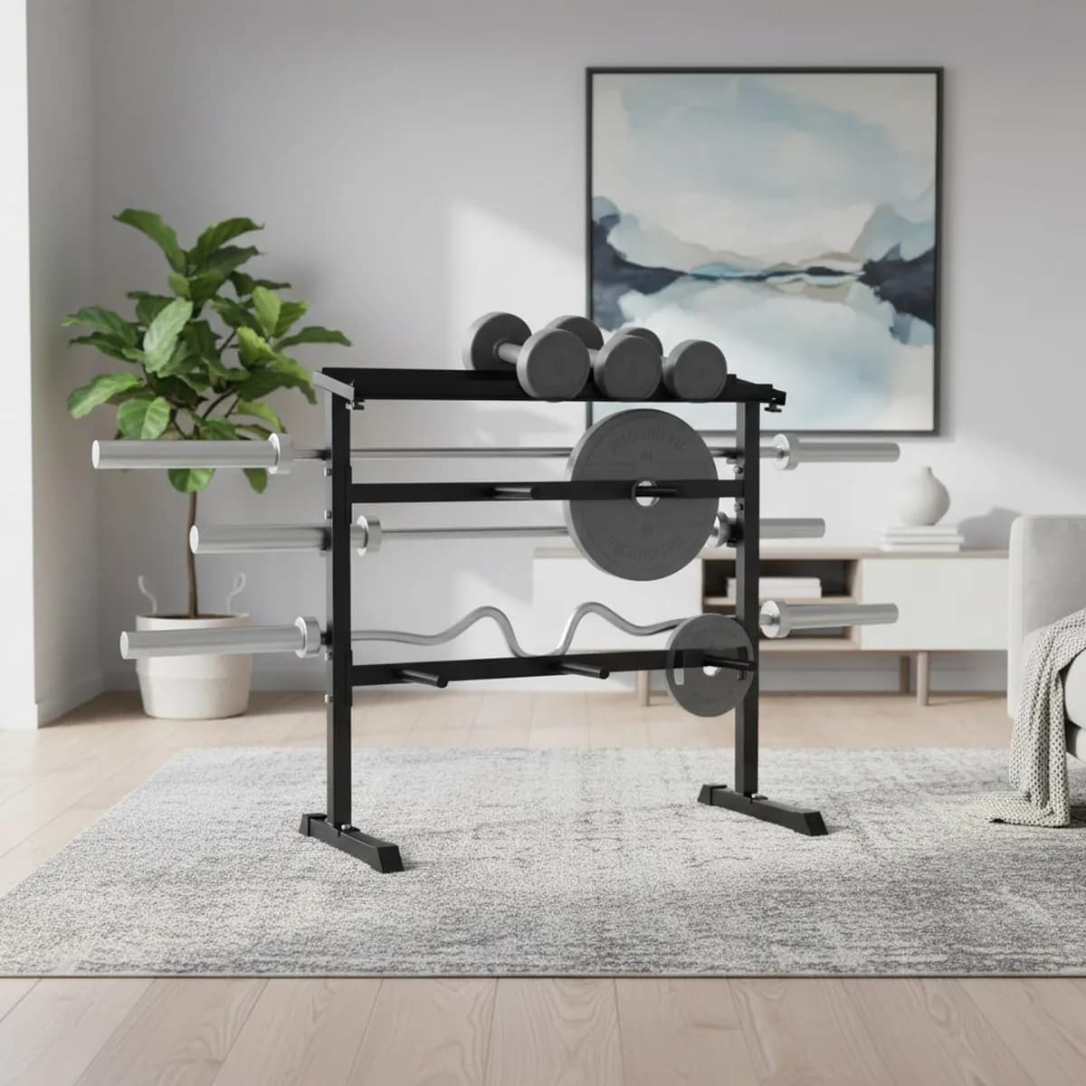 Adjustable 3 Tier Dumbbell Rack Home Gym Weight Storage 1000lbs Capacity Barbell Kettlebell Plates