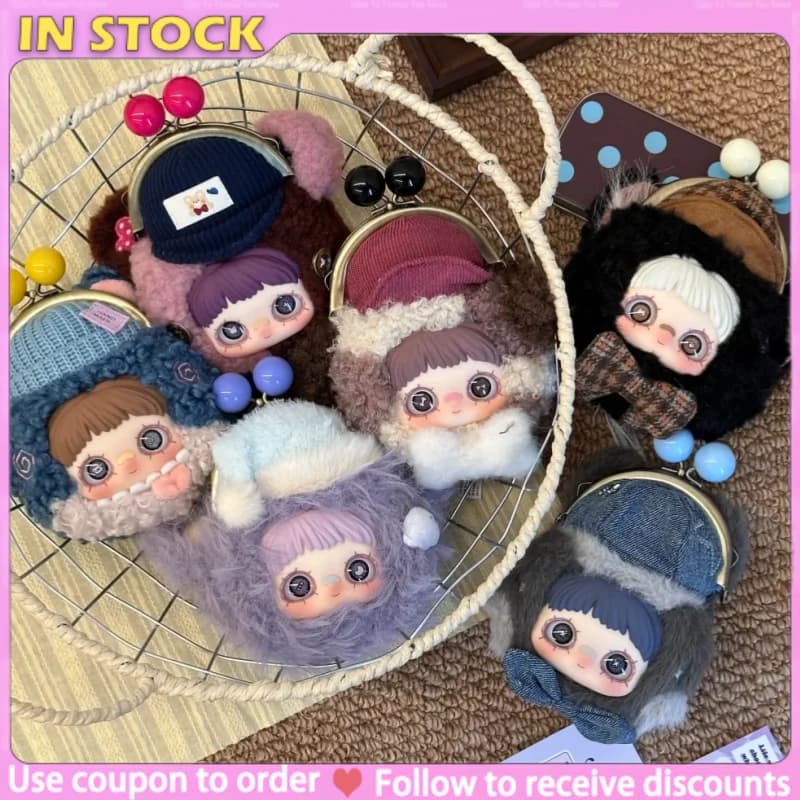 MayMei Cute Plush Coin Purse Cartoon Blind Box Earphone Bag Kiss Lock Hanging Chain Soft Storage Bag For Daily Shopping