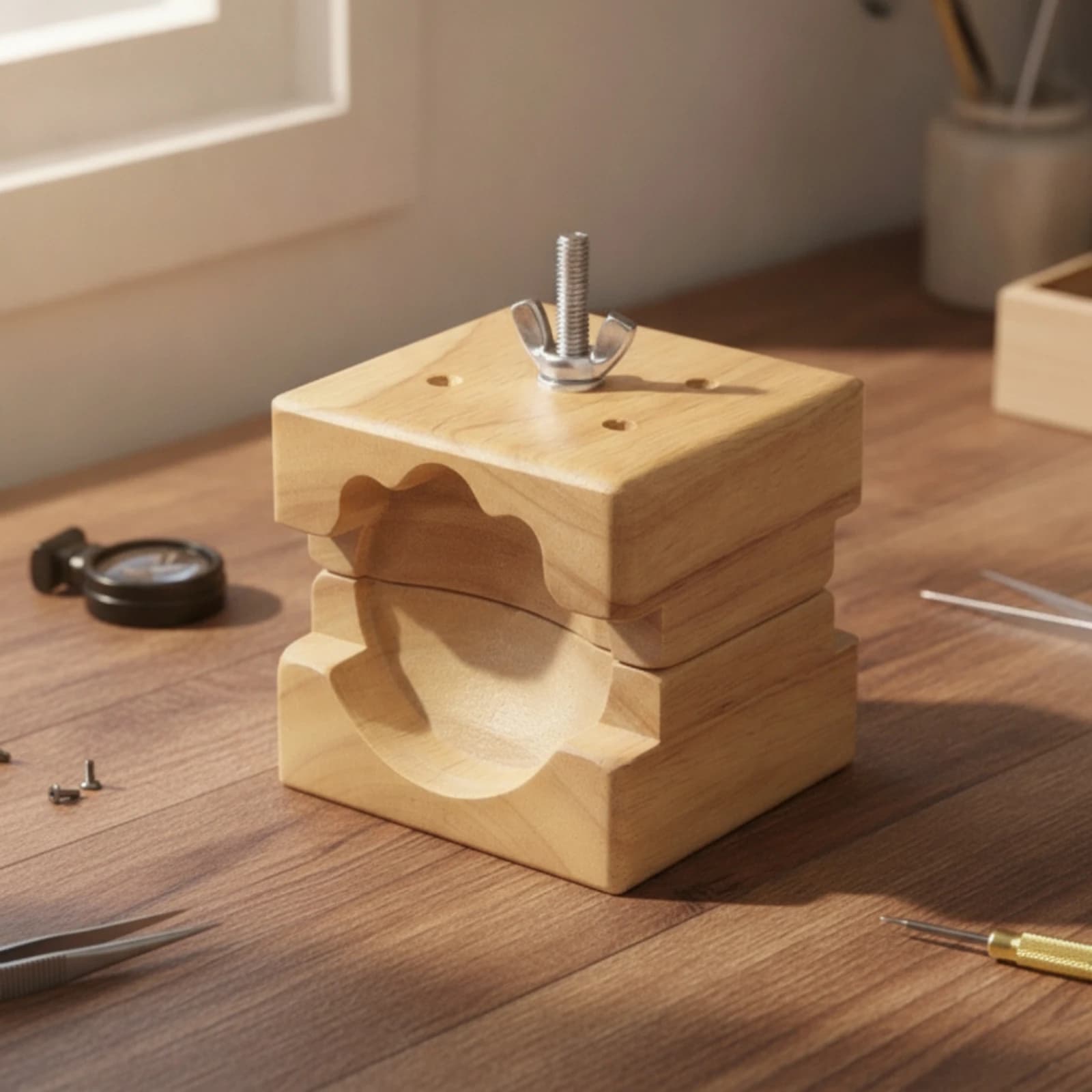 Watch Case Holder Wooden Watch Case Holder Block Tool Adjustable Non-Scratch for Watchmakers, Bench Work, Strap Changes