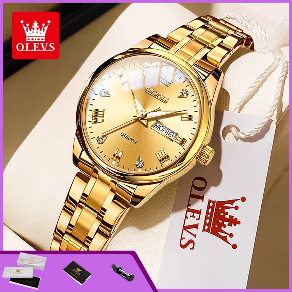 OLEVS 5563 Elegant Classic Women's Watch with Diamond Scale Double Calendar Waterproof Original Wrist Watch for Women