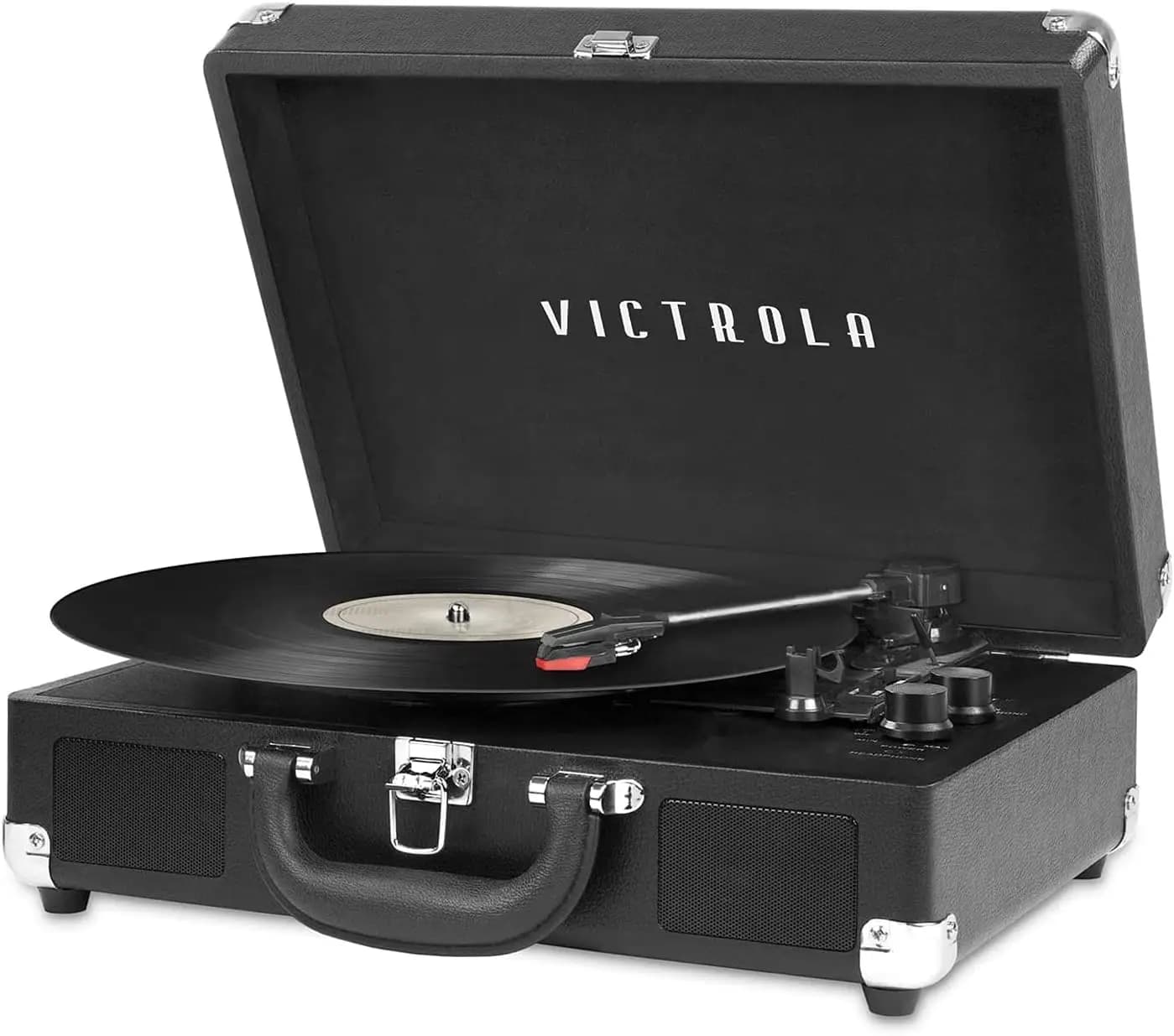 Bluetooth Portable Suitcase Record Player with Built-in Speakers, 3 Speed Turntable, RCA Out, Headphone Jack
