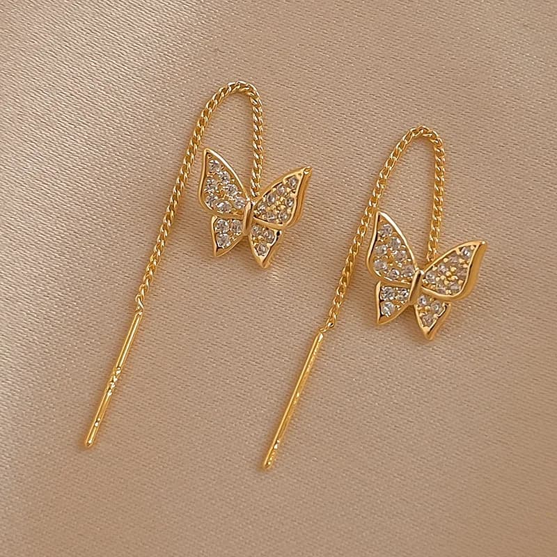 Orecchini a catena lunga con farfalla in zirconi, orecchini femminili, alla moda e dal temperamento elevato, eleganti e semplici