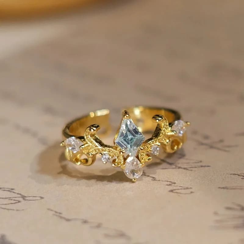 Exquisite medieval ice-sealed crown ring, light luxury fashion, personalized design, exquisite retro gold index finger open ring