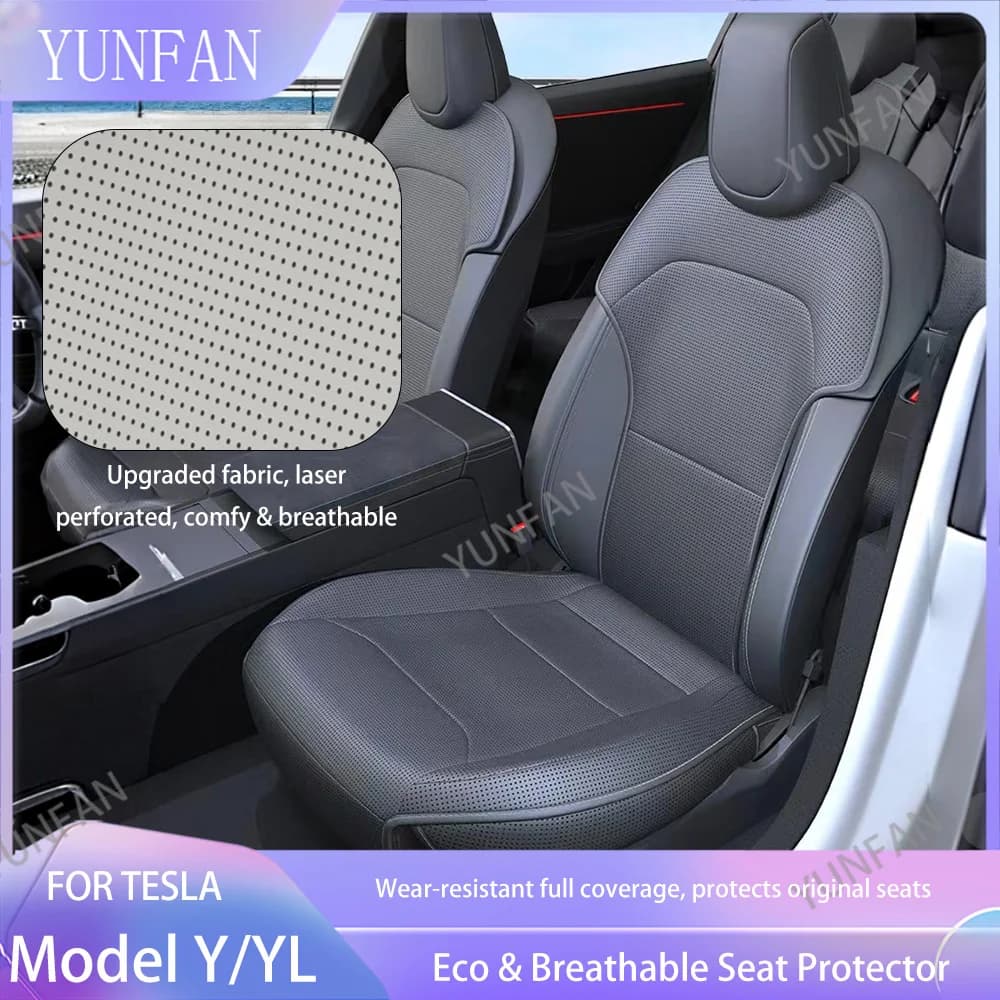 All Season PU Car Seat Protector Cushion Kit Split Single Sitting & Back Pad Ventilated Design for Tesla Model Y YL Juniper 2025