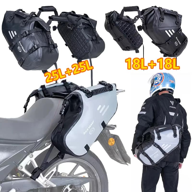 Waterproof Motorcycle Saddle Bags 24/36/50L Rear Seat Side Bag Luggage for Motorbike Rear Rack Riding Shockproof Durable