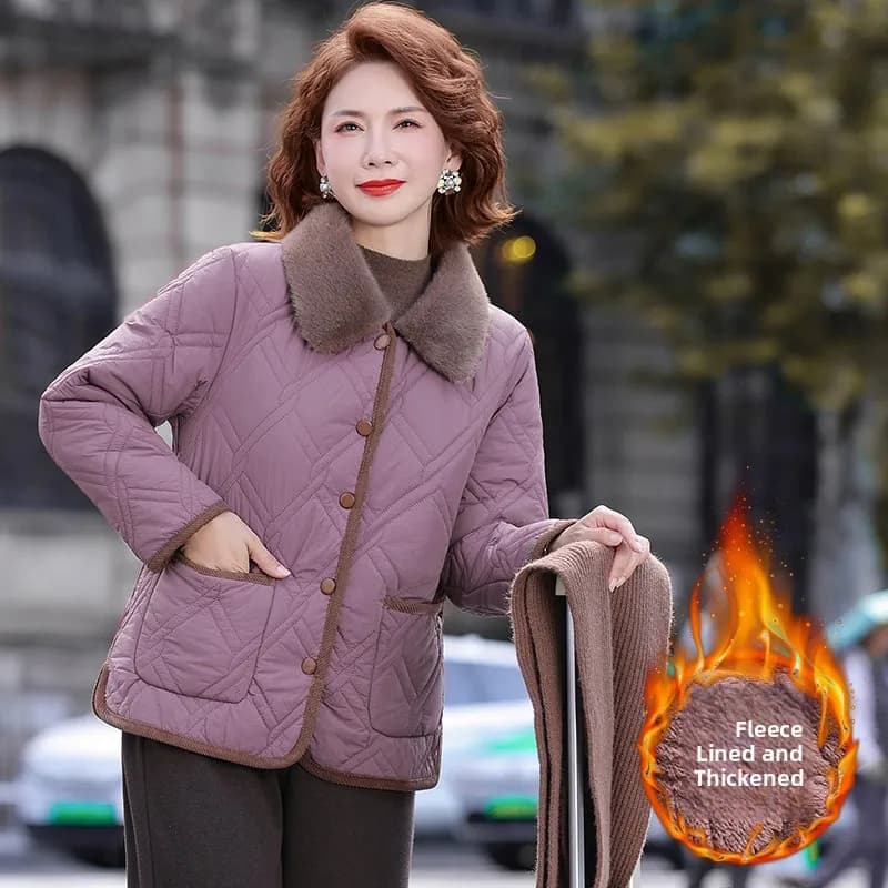 Fashionable Warmth Short down Jacket Cotton Coat for Middle-Aged And Elderly Women Winter Casual Style Polyester Fiber Fill