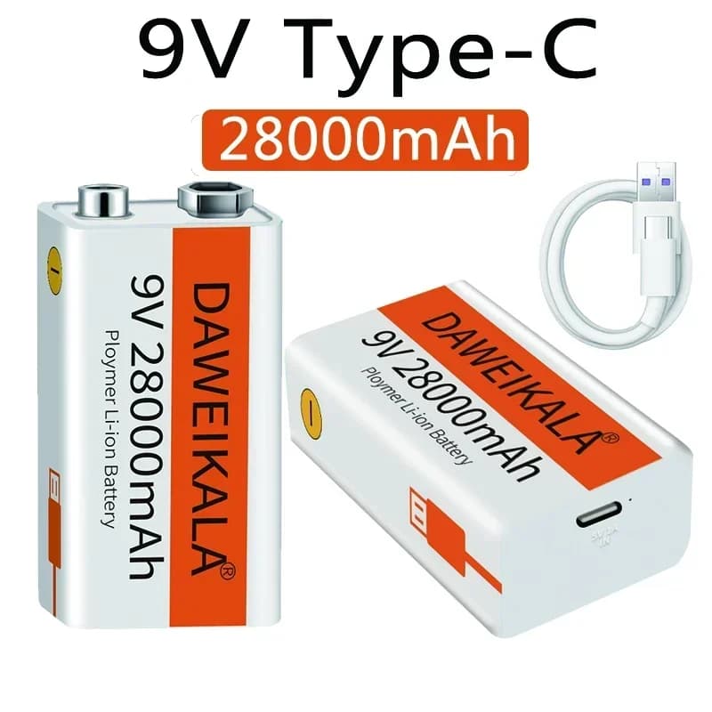 Batteria da 9 V Batteria ricaricabile agli ioni di litio da 28000 mAh Batteria di tipo C da 9 V per multimetro Microfono Giocattolo Telecomando Uso KTV