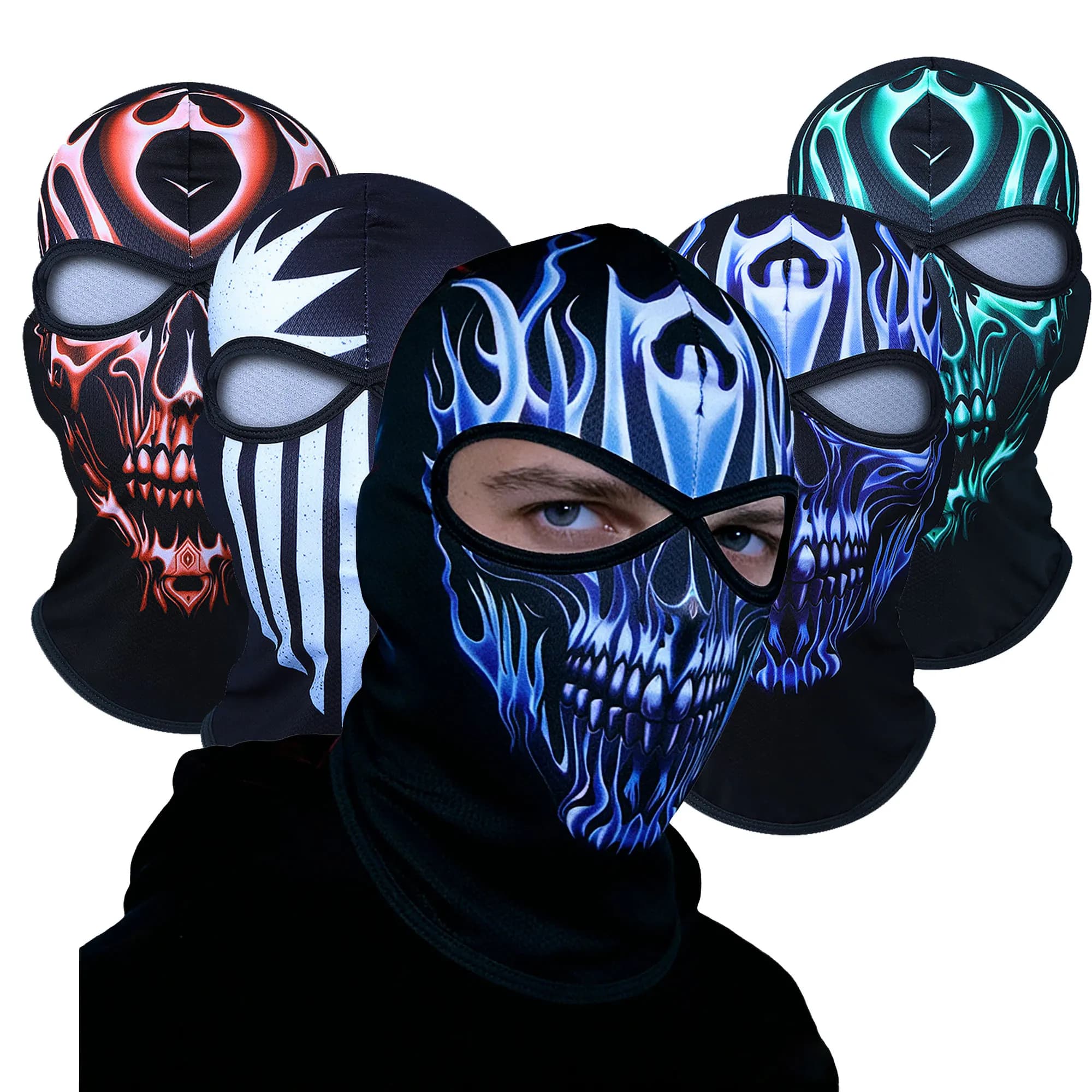 2 Pieces Balaclava Mask for Halloween, Clown Mask Fantasma Skull, Breathable Windproof UV Protection from Sun and Powder, Complete Cover of Face