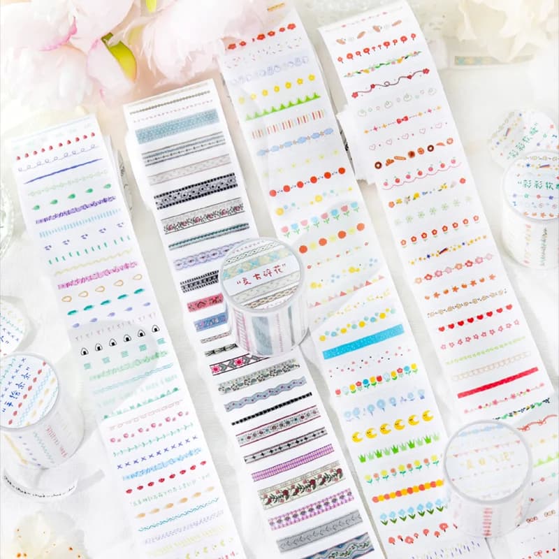 Mr. Paper Serie a strisce colorate da 2 rotoli - Nastro Washi a tema energico, fustellatura con glitter in carta sintetica, collage di diario creativo fai-da-te